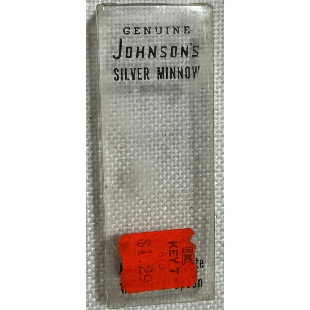 VTG Johnson's Silver Minnow Spoon Fishing Lure Black Nickel Weedless with Box